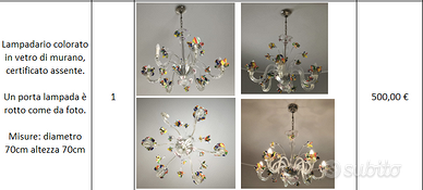Lotto lampadari e applique in vetro di Murano
