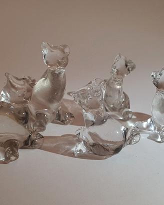 5 Statuine Gatti in Cristallo Miniatura Vintage
