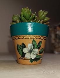 Vasetto in terracotta decorato a mano + talea