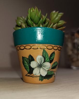 Vasetto in terracotta decorato a mano + talea