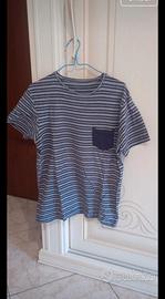 T-shirt Uomo a Righe Grigie e Blu con Taschino
