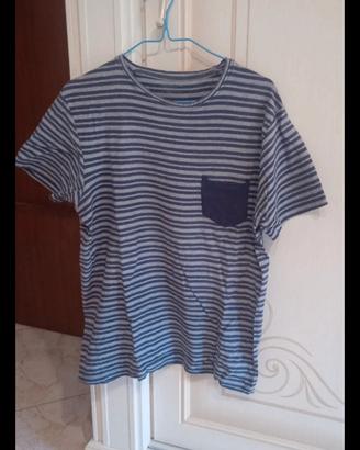 T-shirt Uomo a Righe Grigie e Blu con Taschino