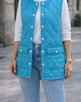 Gilet lungo trapuntato azzurro Vicolo tg S leggero