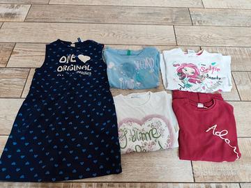 1 vestito + 4 magliette 7/8 anni