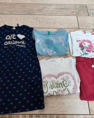 1 vestito + 4 magliette 7/8 anni