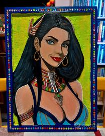 Quadro legno inciso e dipinto a mano.