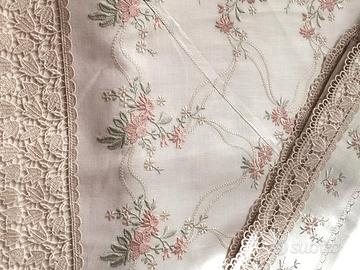 Lenzuola misto lino pizzo di Burano ricamo vintage