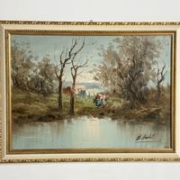Dipinto olio su tela d’epoca-paesaggio -primi ‘900