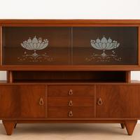 Credenza vintage anni 50 in legno e vetro inciso