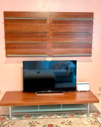 Mensole legno vetro (4) e panca mobile Tv
