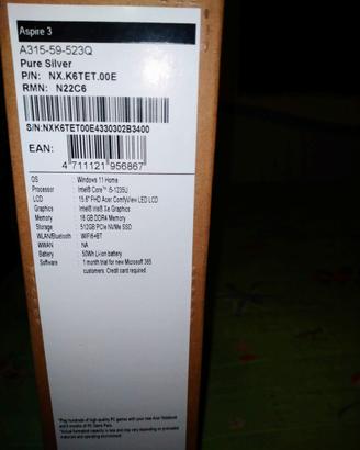COMPUTER PORTATILE ACER ASPIRE 3 