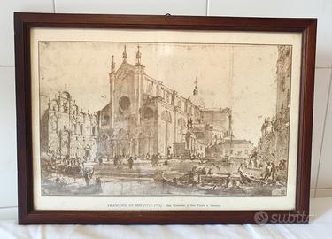 Stampa d'epoca Francesco Guardi Basilica dei Santi