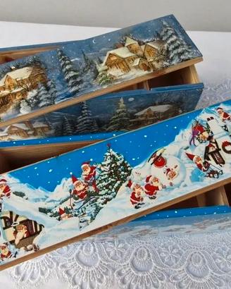 Scatole in legno decorate Porta bottiglia 37x11x12