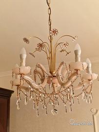 Lampadario murano rosa e svarovski 