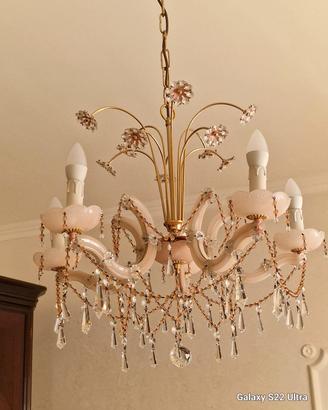 Lampadario murano rosa e svarovski 