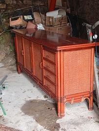 Credenza buffet bambù midollino e rattan