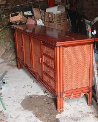 Credenza buffet bambù midollino e rattan