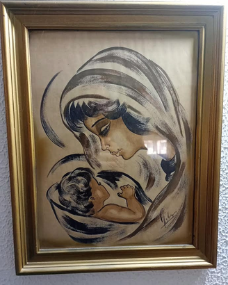 Quadro vintage “Maternità” con cornice dorata – Ma