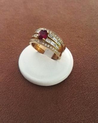 anello oro giallo con diamanti e rubino