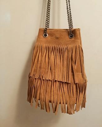 Borsa scamosciata con frange