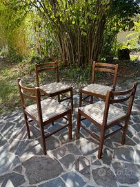 4 sedie vintage intrecciate in legno anni ‘70-‘80