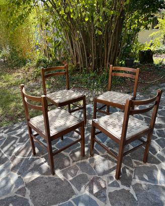 4 sedie vintage intrecciate in legno anni ‘70-‘80