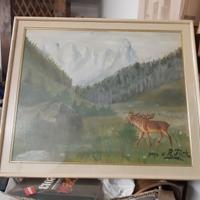 Quadro a tempera con cervo firma Furk.