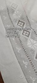 Puro Lino Lenzuolo e Federe Ricamo Antico 