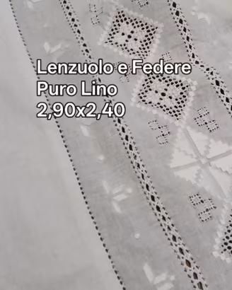 Puro Lino Lenzuolo e Federe Ricamo Antico 