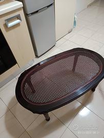 tavolino basso ovale da caffè rattan