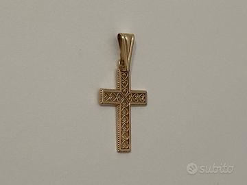 Croce ciondolo pendente oro rosa 585 14K