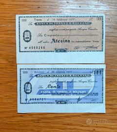 Assegno circolare 50-100 lire Banca Trento Bolzano