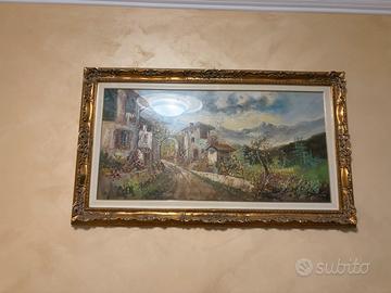 Dipinto Olio su Tela - Paesaggio Rurale con Borgo