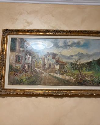 Dipinto Olio su Tela - Paesaggio Rurale con Borgo