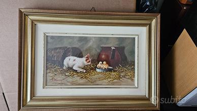 Quadro dipinto di E. Capuano (micino con pulcini)