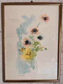 Quadro Acquerello  "Papaveri" di Maroli (Anni '70)