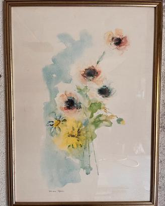 Quadro Acquerello  "Papaveri" di Maroli (Anni '70)