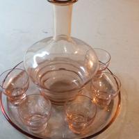 Bottiglia  bicchierini e vassoio vetro da liquore