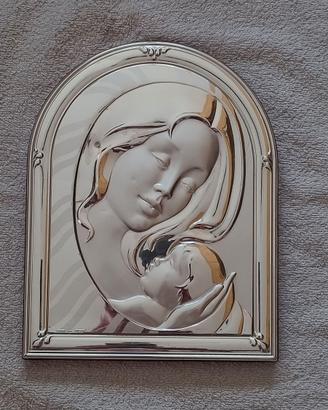 Quadro icona argento 925 Madonna Madre con bambino
