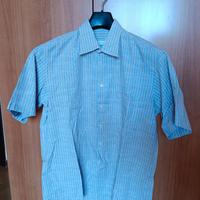 Camicia a righe azzurro e beige, mezza manica