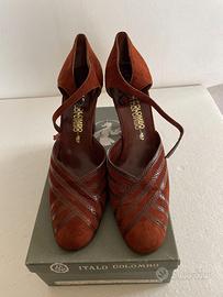 DECOLLETE' N.39,5 IN PELLE SCAMOSCIATA E LUCERTOLA