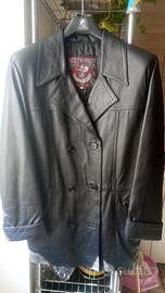 giacca di pelle nera vintage con cinta in vita