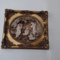 Quadro in legno cartapesta stoffa natività barocca