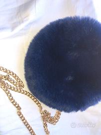 borsa tracolla rotonda eco-pelliccia blu notte