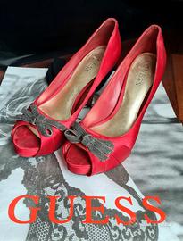 Scarpe tacco GUESS Open-Toe in raso rosso n.39