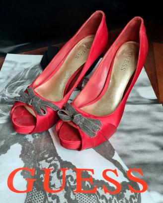 Scarpe tacco GUESS Open-Toe in raso rosso n.39