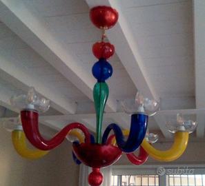 lampadario vetro di murano colorato  6 luci