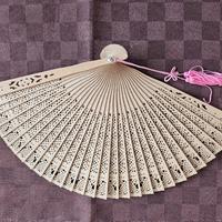  Ventaglio in Legno Traforato con Nappa Rosa