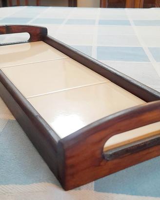 Vassoio Legno e Ceramica Beige