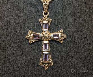Stupendo ciondolo crocefisso argento ametiste